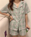 韓国 パジャマ 上下セット ルームウェア レディース チェック柄 ラウンジウェア 半袖 部屋着セット ショートパンツ ナイトウェア 修学旅行 可愛い お泊り寝巻き 1YALITI-001