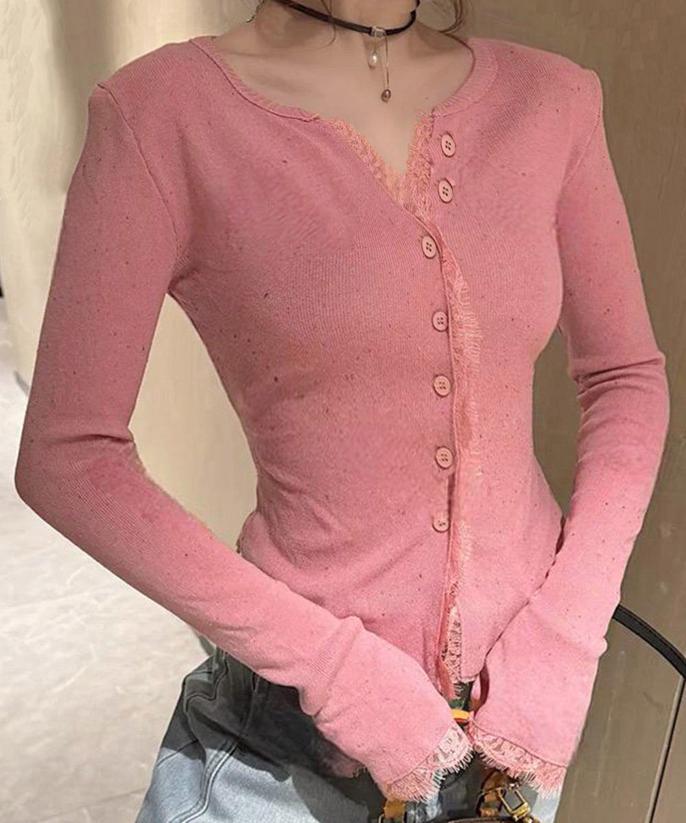 カラーネップヤーンニットカーディガン長袖 レースドッキングニットトップス レディース きれいめVネックニット羽織り キーネックニットソー おしゃれ 春秋冬セーター 1YML-001