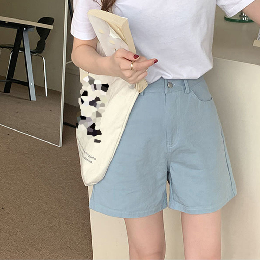 ハイウエスト カラーショートパンツ 韓国 ライトブルー