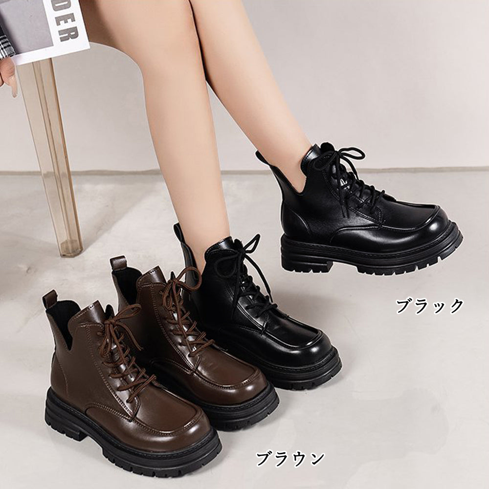 厚底ブーツ韓国 編み上げシューズ美脚脚長 詳細画像2