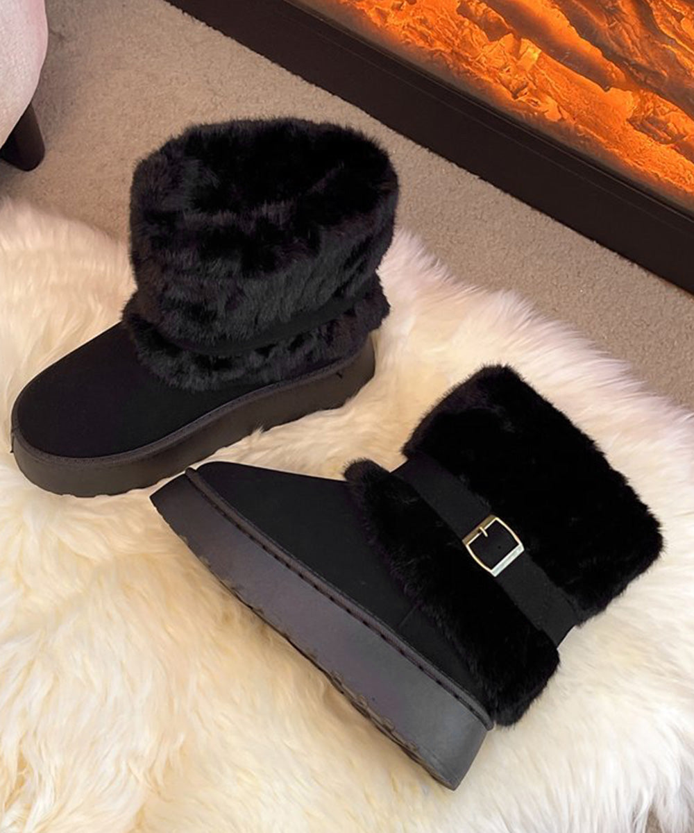 厚底ムートンブーツベルト付き裏起毛ブーツ