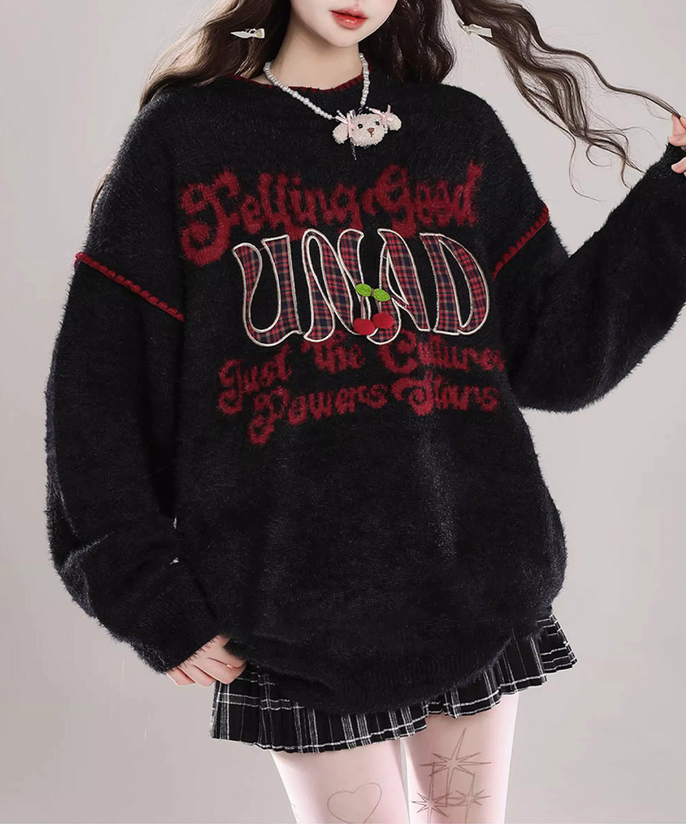 レトロロゴシャギーニットトップスセーター