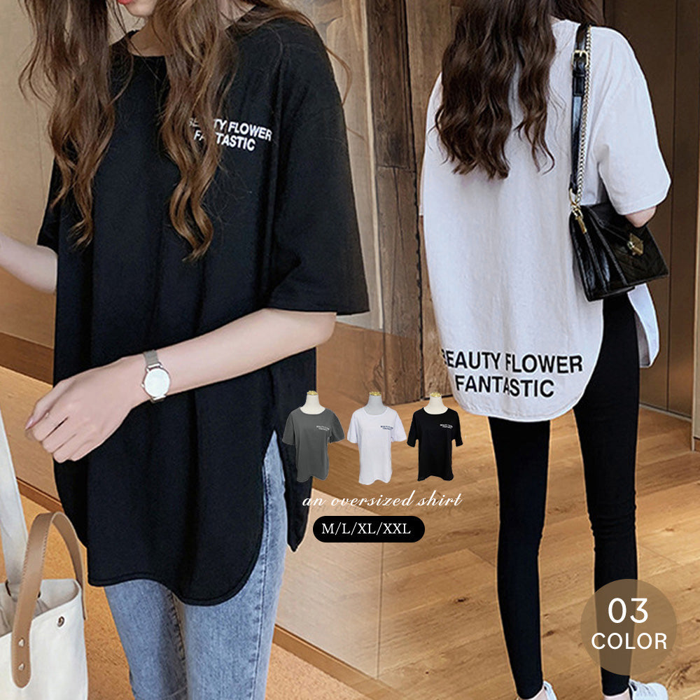 ロングtシャツ レディース 韓国 ロゴT 詳細画像1