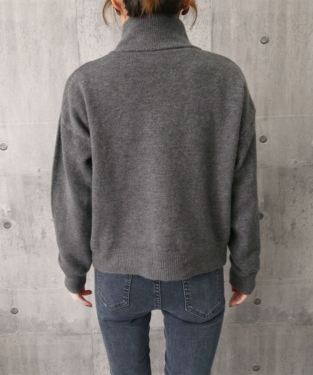 Wジップハイネックニットトップス銀ボタン