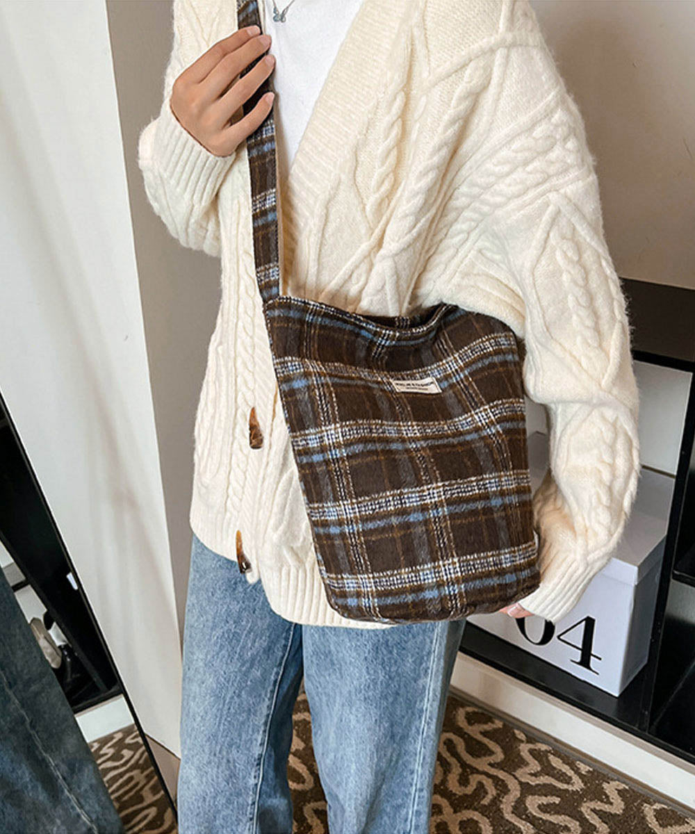 レトロチェックショルダーバッグ肩掛け秋冬