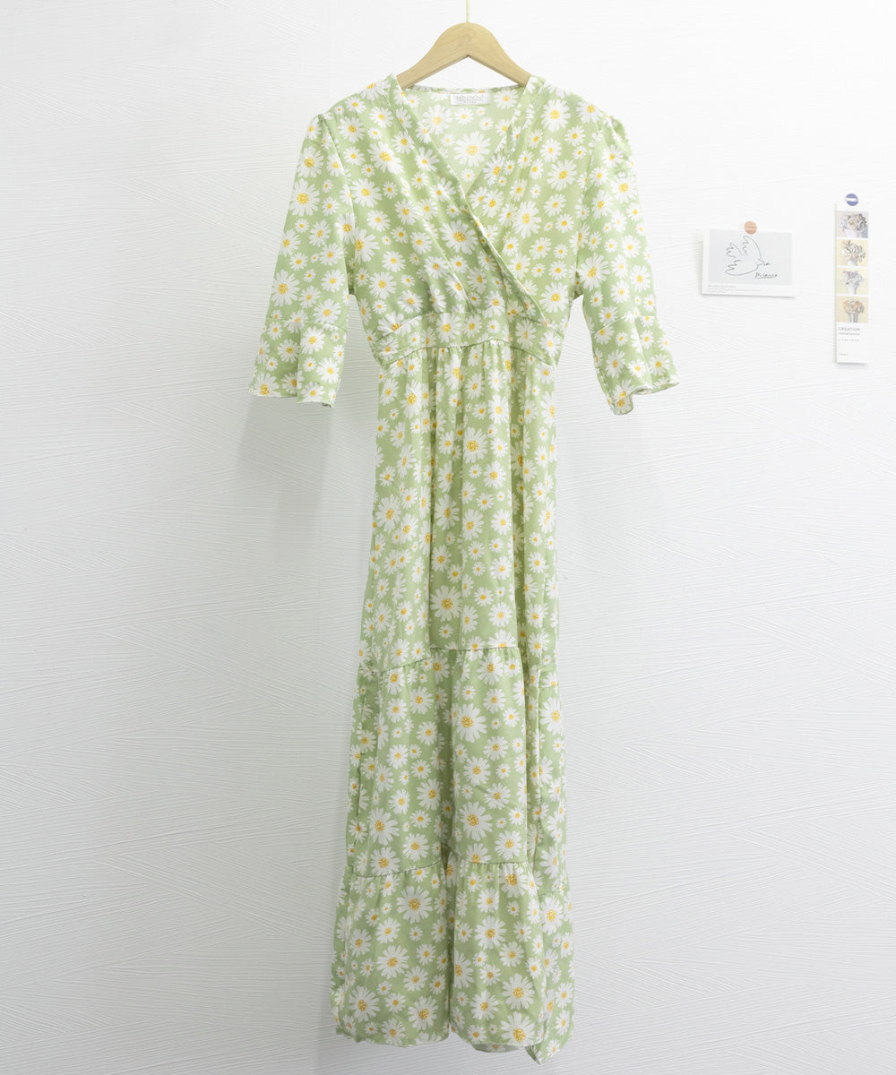 花柄ワンピース5分袖ティアードワンピース 詳細画像27