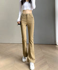セミフレアデニムパンツ 美脚デニムパンツ ストレッチパンツ レディース ブーツカットデニム ハイウエスト 脚長ボトムス カジュアル シーズン 韓国風 着やせ 春夏 21KUZI-012