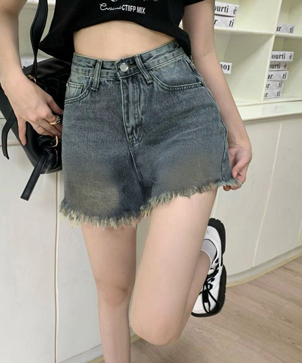ウォッシュデニムショートパンツレディース ブルー