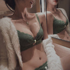 花柄レースブラショーツセット セクシー ダークグリーン