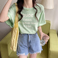 英字ロゴプリント半袖Tシャツスリット入り ミントグリーン