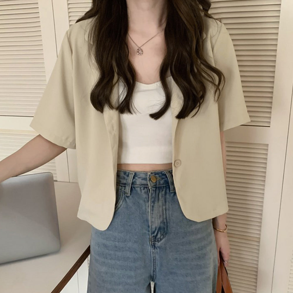 ベーシッククロップド丈半袖ジャケット 薄ベージュ