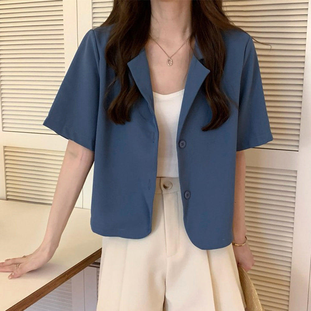 ベーシッククロップド丈半袖ジャケット ネイビーブルー