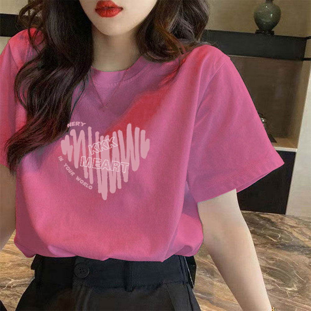 半袖Tシャツレディース 夏 ロゴ 韓国風 チェリーピンク