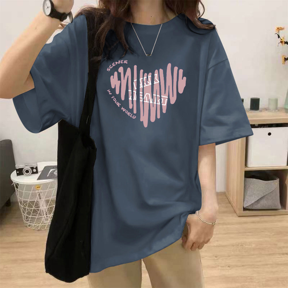 半袖Tシャツレディース 夏 ロゴ 韓国風 くすみネイビー