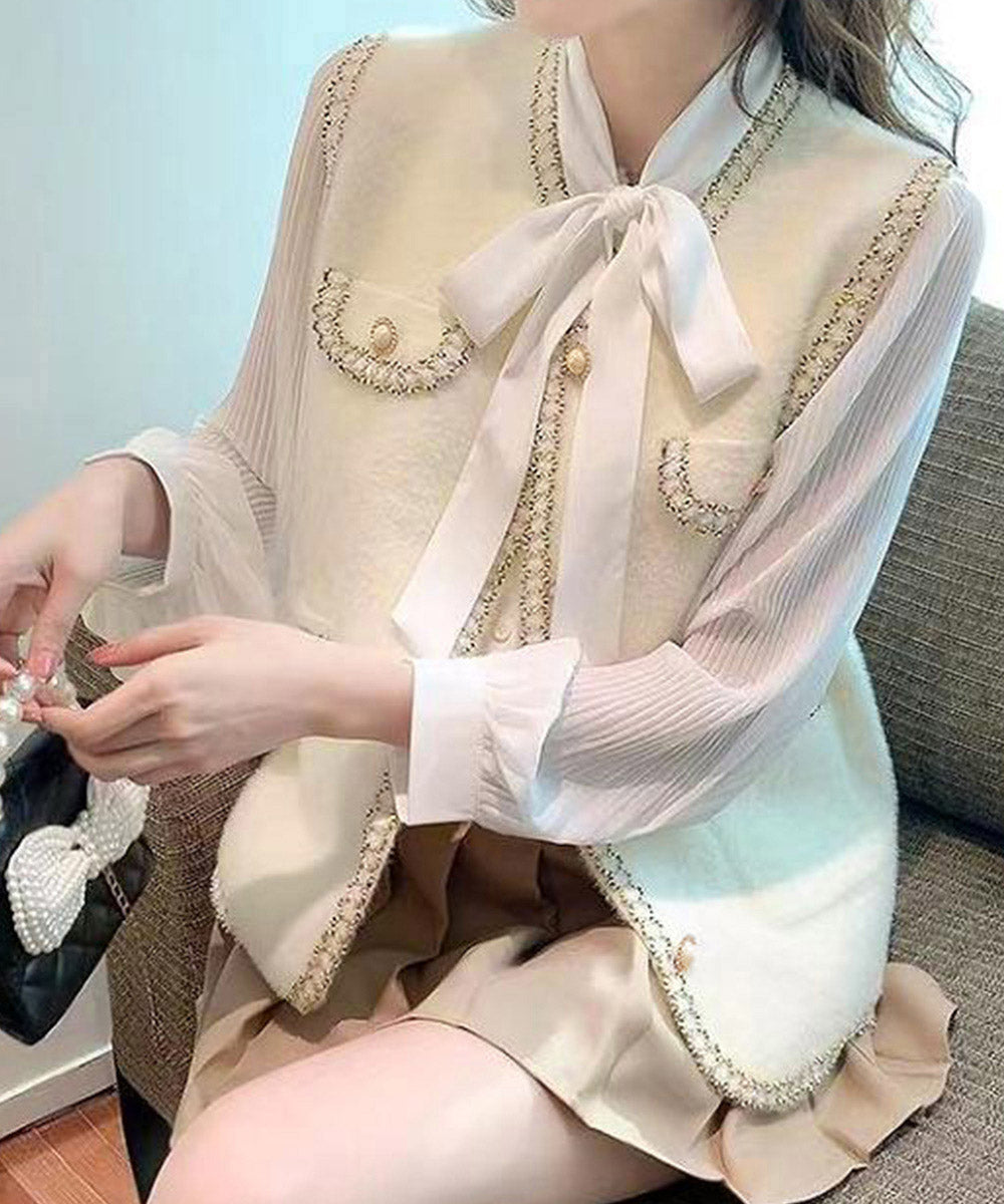 モヘア風ニットベストレディース韓国風秋服 オフホワイト