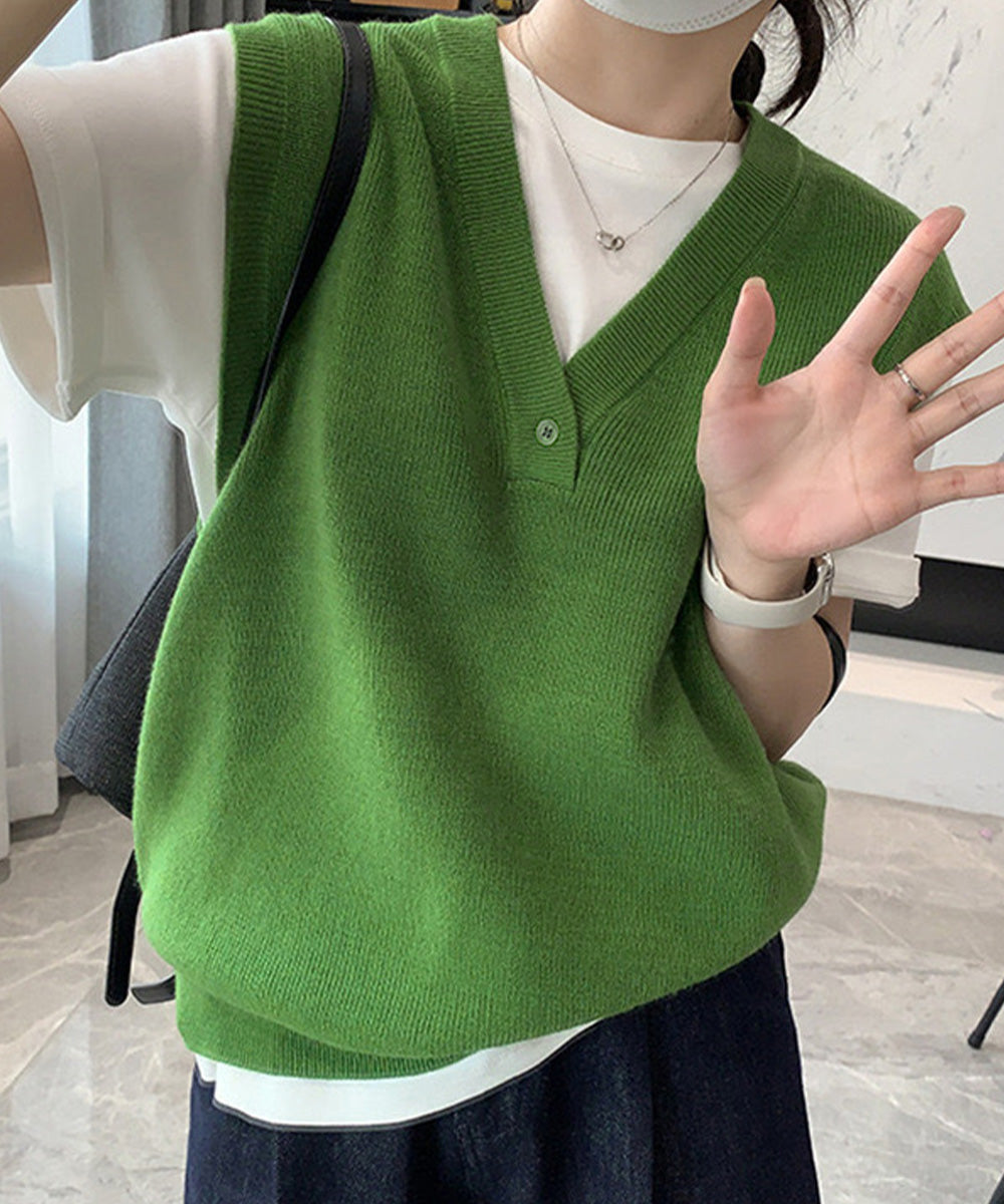 ニットベスト レディースチョッキ 重ね着 グリーン