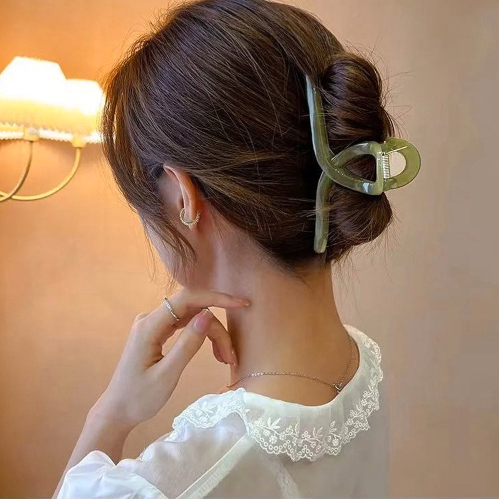 ヘアクリップ大きめアクリルバンスクリップ カーキ