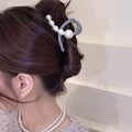 ヘアクリップ バンスクリップ パール付き ブルーグレー