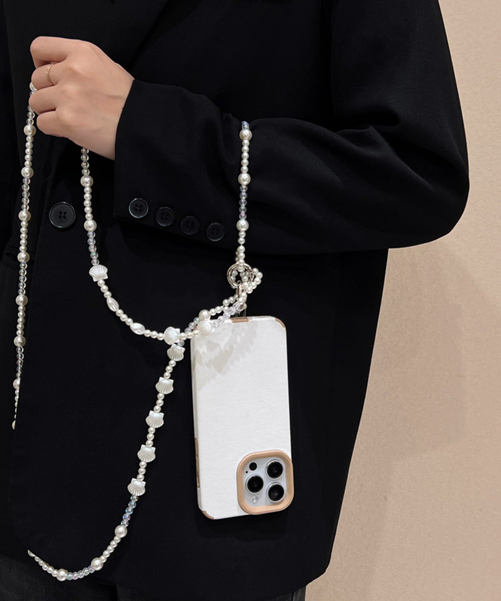 スマホ ショルダー パールストラップ人気 ホワイト