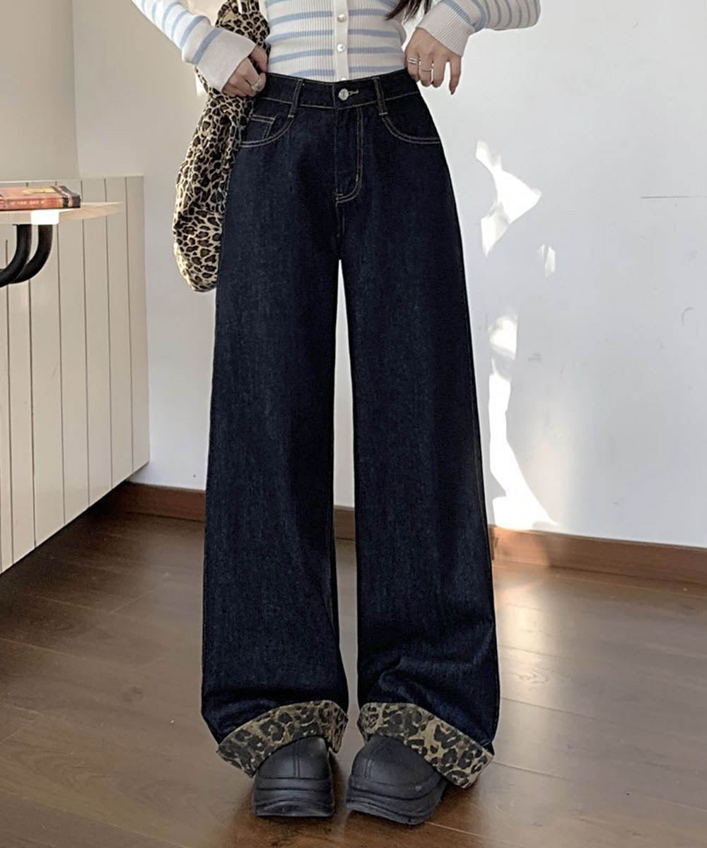 レオパード柄デニムパンツ美脚ハイウエスト