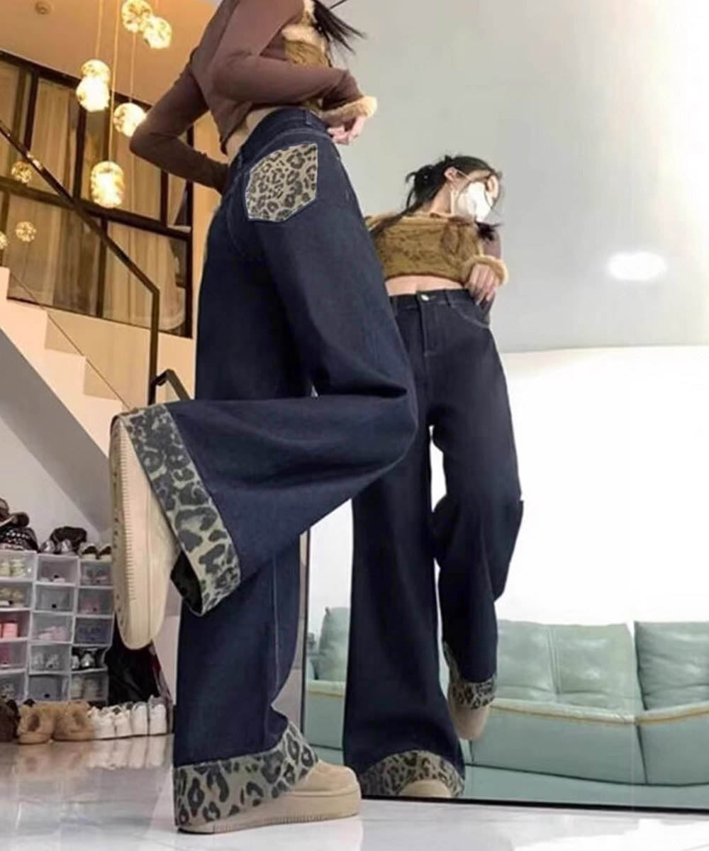 レオパード柄デニムパンツ美脚ハイウエスト