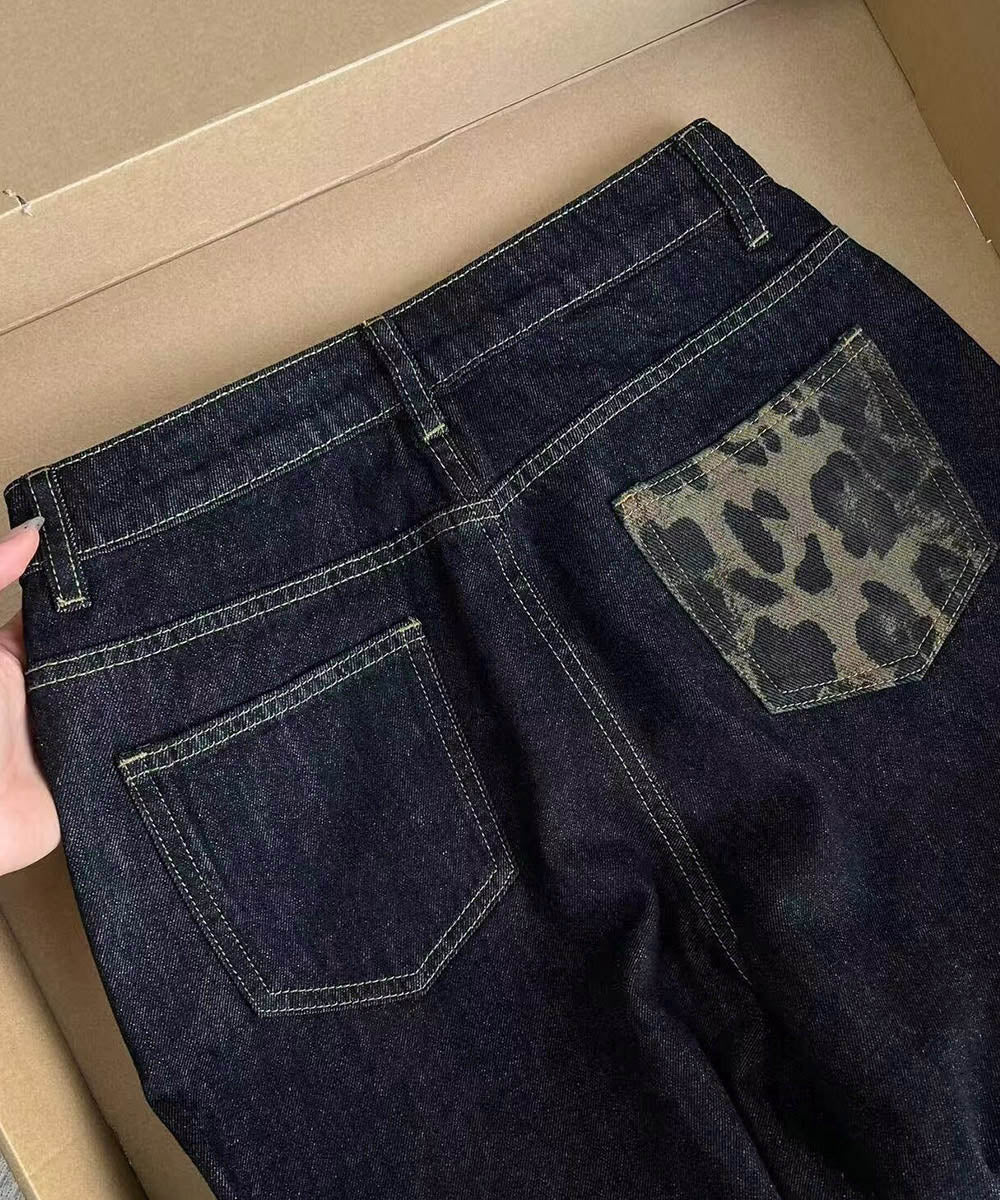 レオパード柄デニムパンツ美脚ハイウエスト