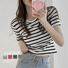 リブ編みニットレディースボーダーTシャツ