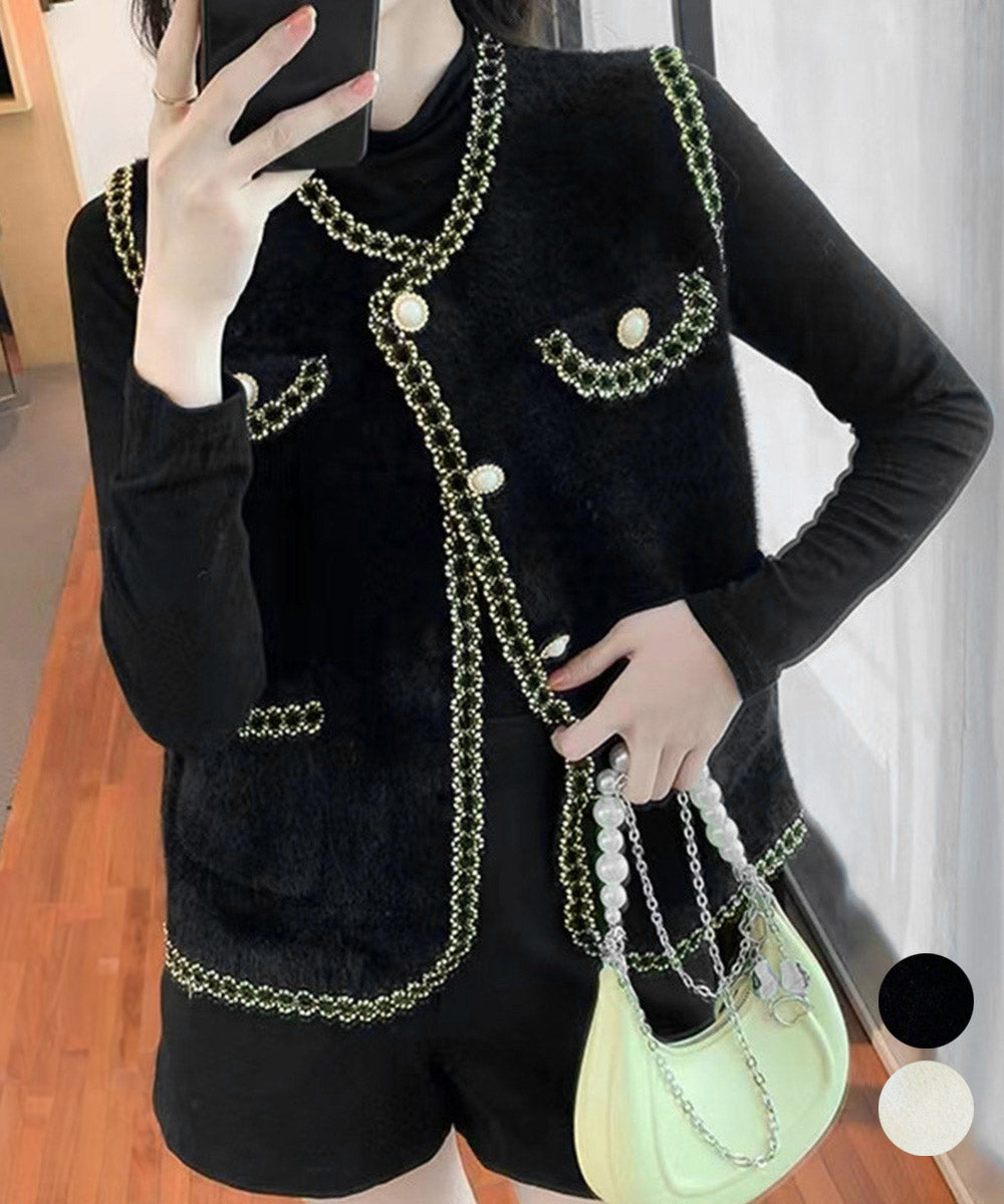 モヘア風ニットベストレディース韓国風秋服 詳細画像1