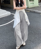 ワイドパンツハイウエストストレートパンツ ライトグレー