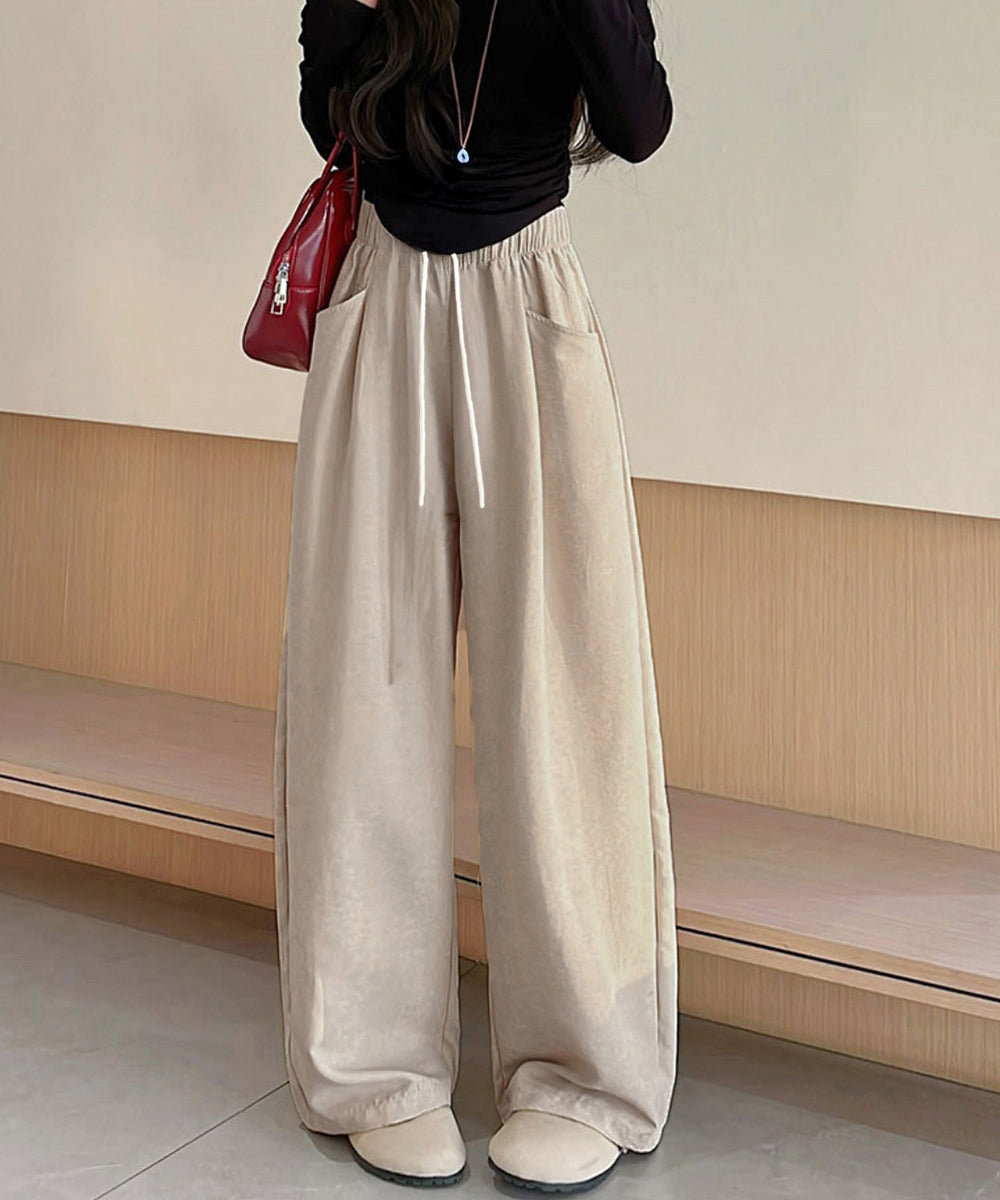ワイドパンツウエストゴムストレートパンツ ベージュ