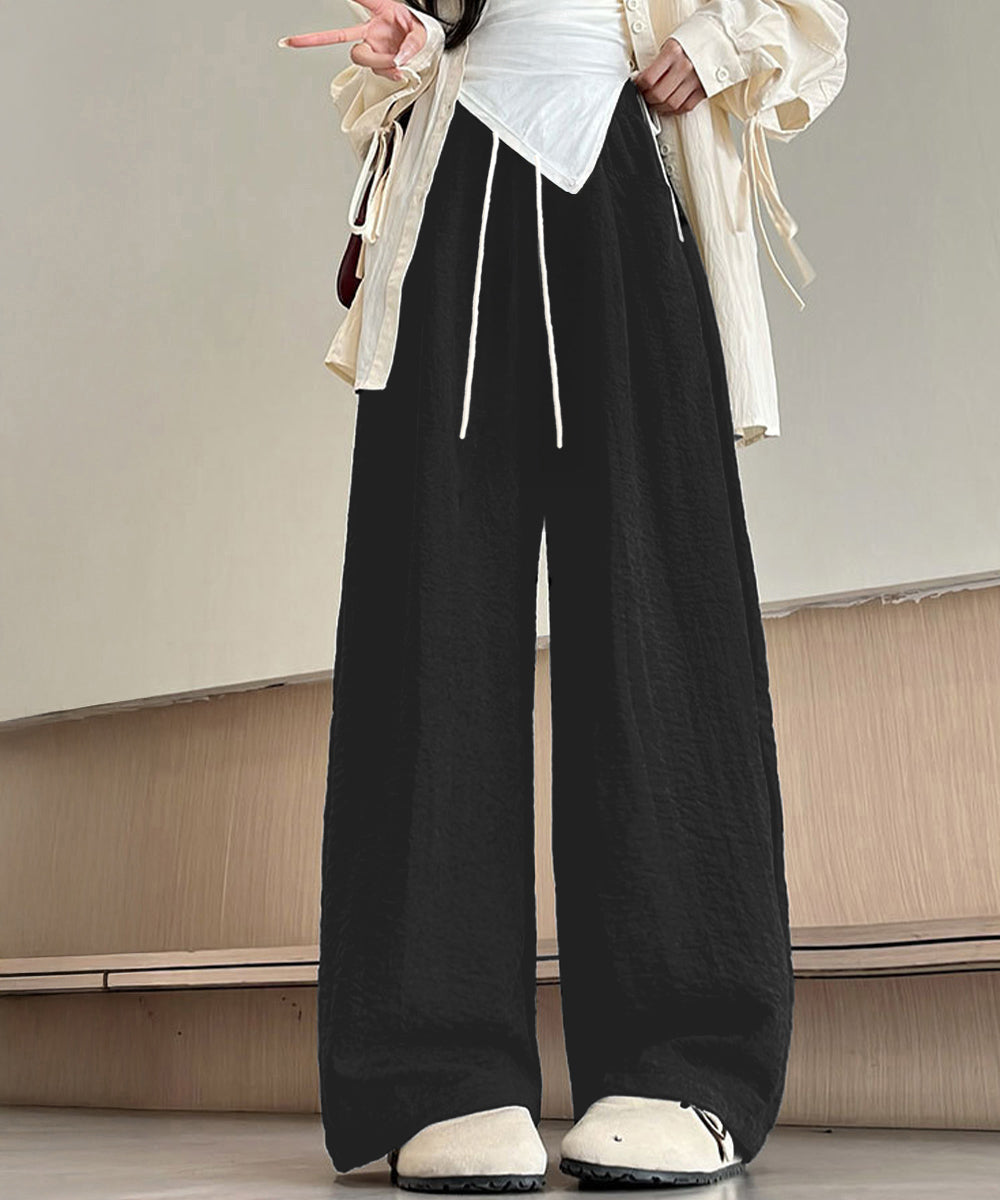 ワイドパンツウエストゴムストレートパンツ ブラック