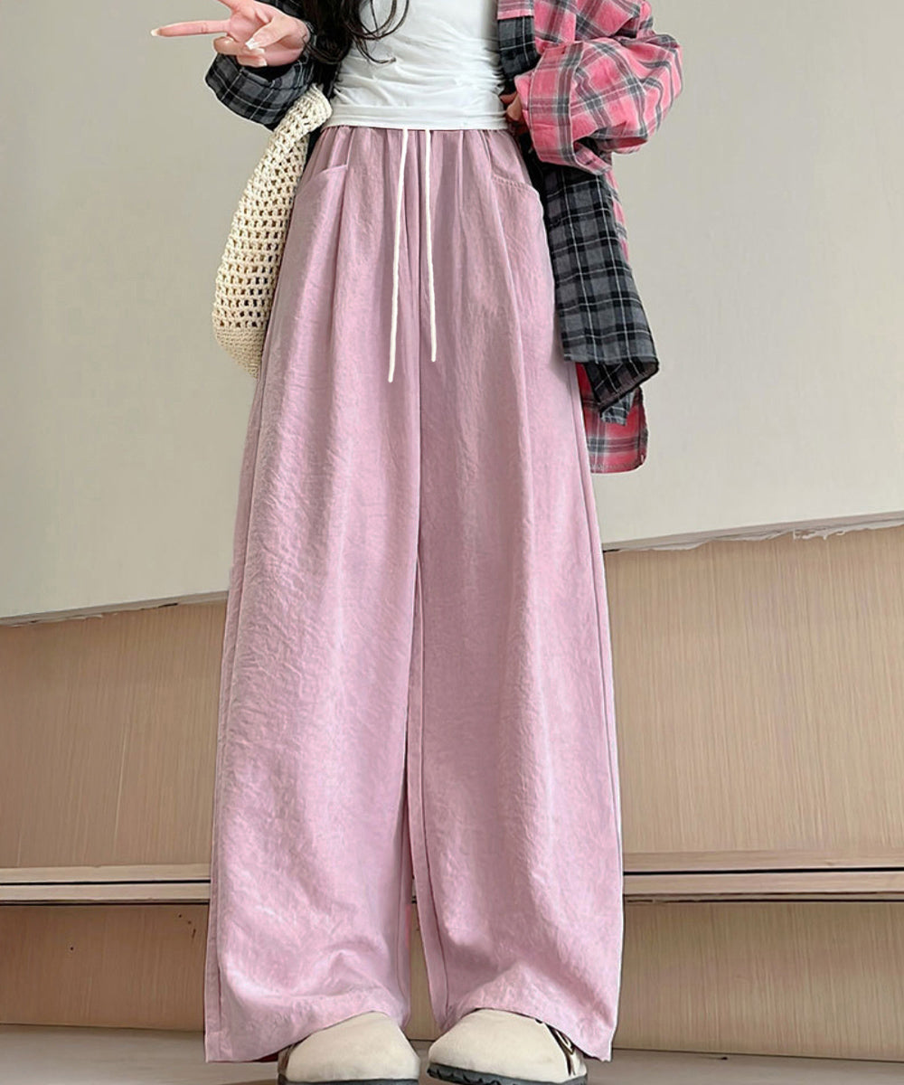 ワイドパンツウエストゴムストレートパンツ ピンク