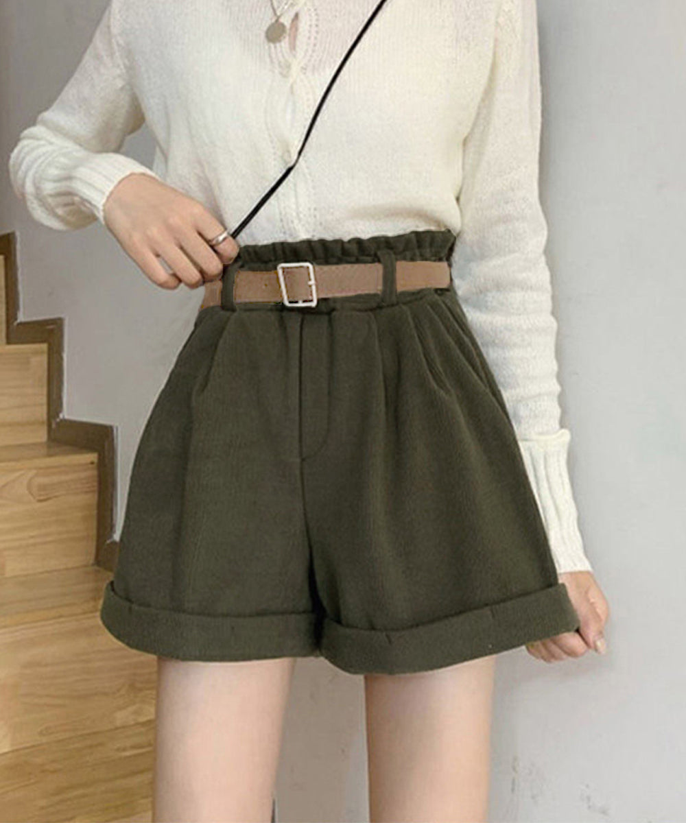 ベルト付き ショートパンツ コーデュロイ 裏起毛 ショーパン レディース ロールアップ短パン 美脚脚長 着やせホットパンツ ウエストゴム ボトムス 大人カジュアル 24BDMS-020