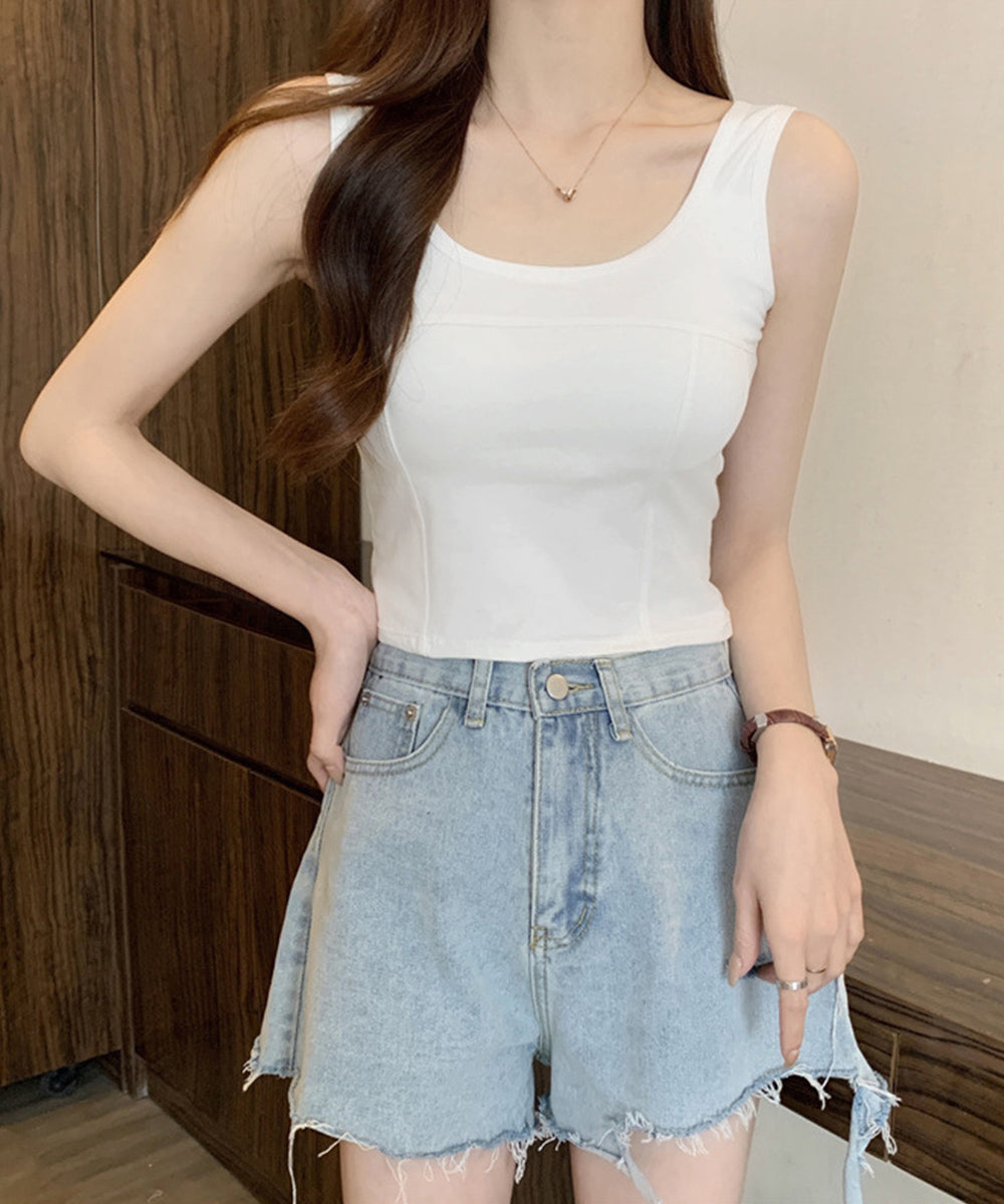 カップ付きタンクトップ ショート丈 夏服 ホワイト