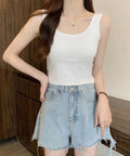 カップ付きタンクトップ ショート丈 夏服 ホワイト