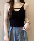 カップ付きキャミソールセクシー胸元韓国風 ブラック