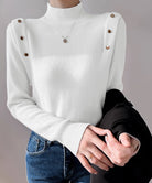 メタルボタンニットトップスプチハイネック ホワイト