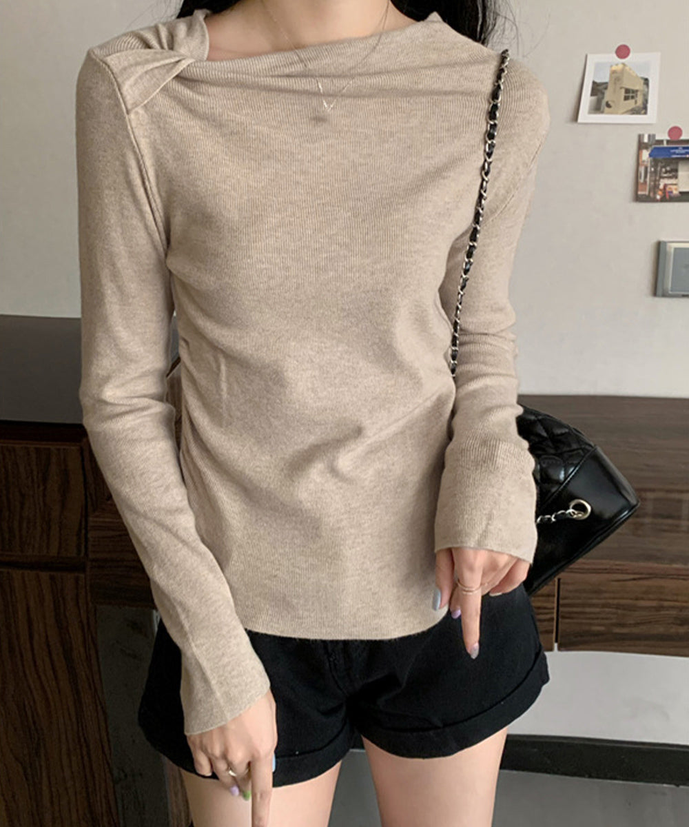 オフショルダーニットトップス 肌見せ秋服 ベージュ
