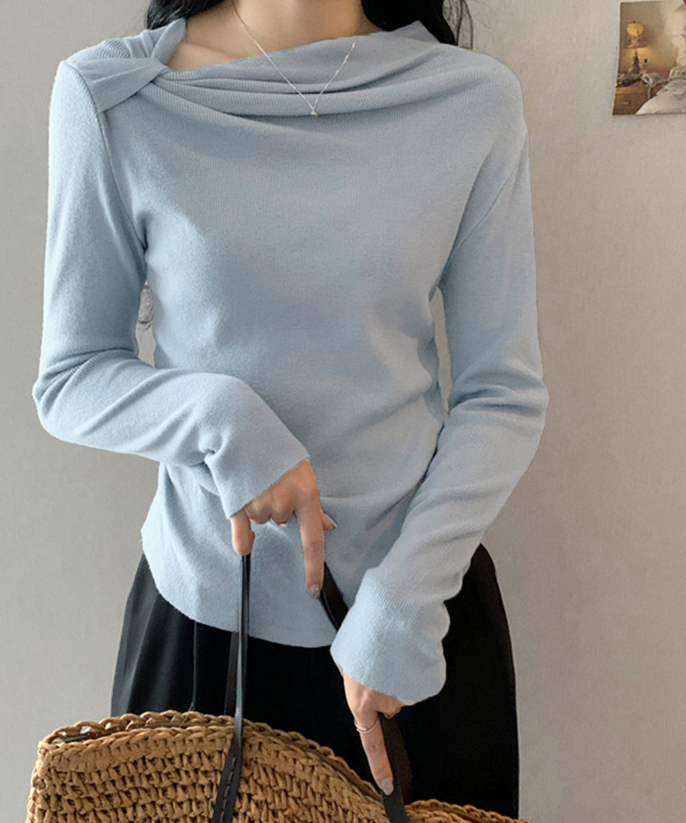 オフショルダーニットトップス 肌見せ秋服 ブルー