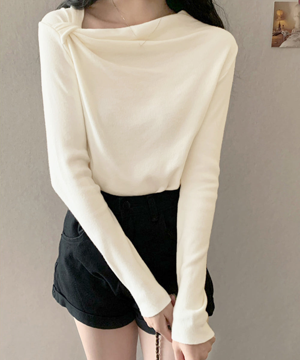 オフショルダーニットトップス 肌見せ秋服 アイボリー