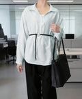 レイヤード風シャツブラウスベルト付き春服 オーバーサイズ 切り替えシャツブラウス レディース Vネックトップス 体型カバー無地トップス 襟付きゆったりブラウス春秋 24TPS-072