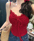 カップ付きキャミソール ドット柄 夏服 レッド