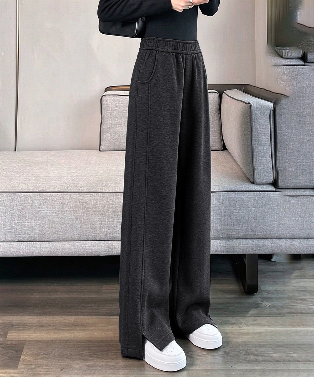 ヘリンボーン柄ストレートパンツ裾スリット