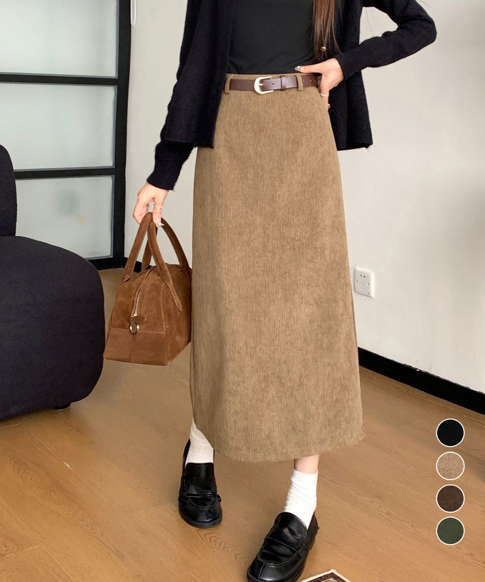 コーデュロイタイトスカート ベルト付き 詳細画像1