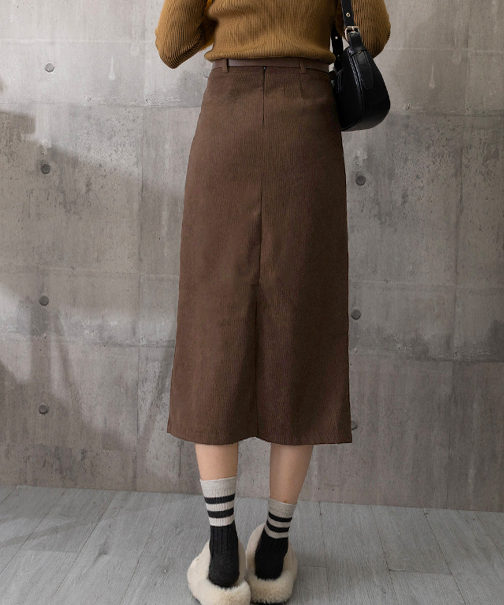 コーデュロイタイトスカート ベルト付き 詳細画像19