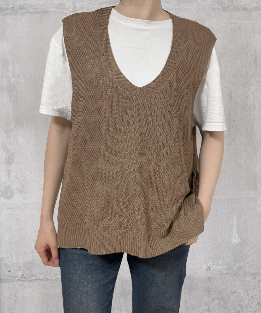 ニットベスト サイドスリット ニットジレ 詳細画像22