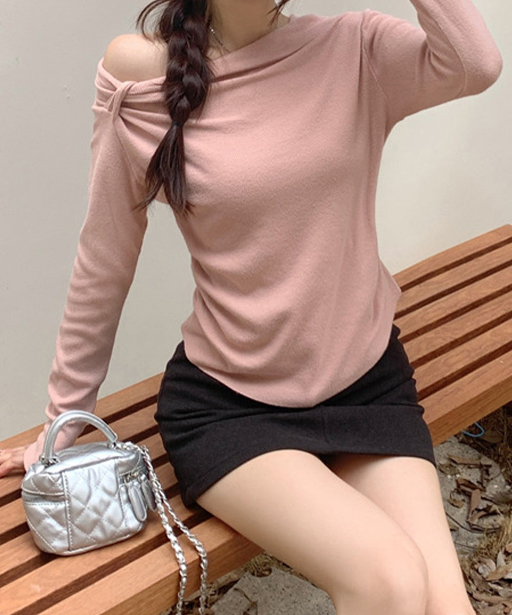 オフショルダーニットトップス 肌見せ秋服