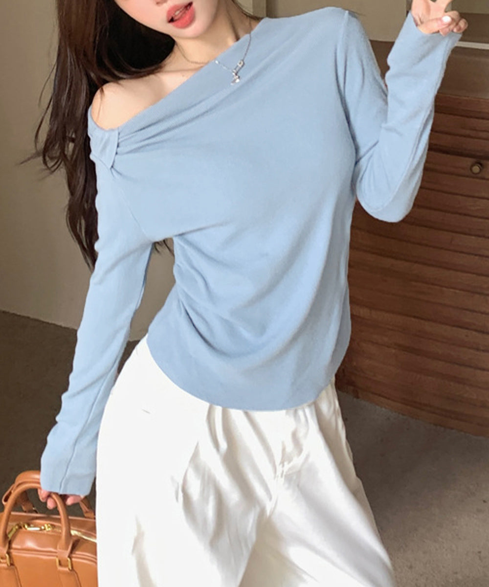オフショルダーニットトップス 肌見せ秋服