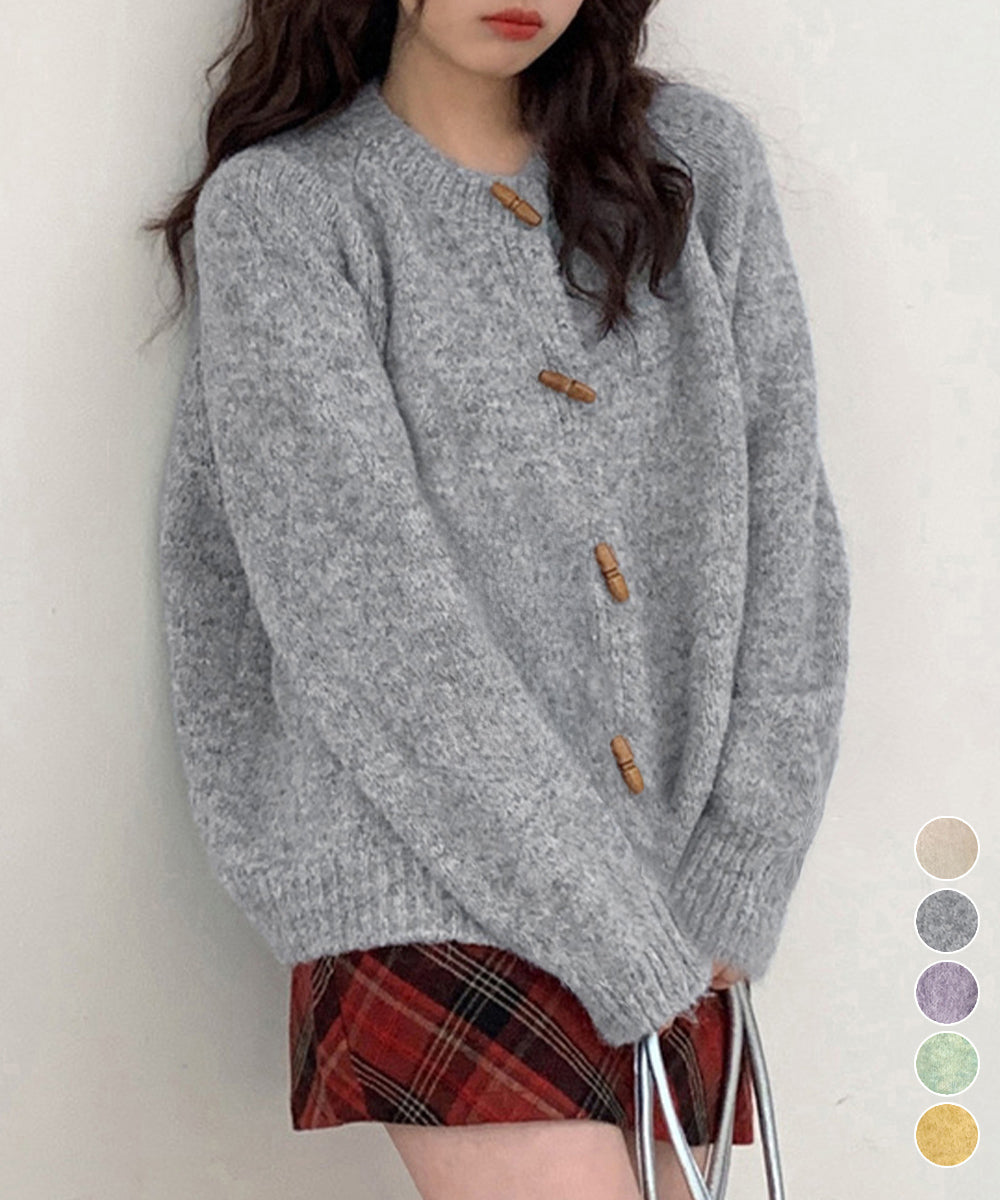 トグルボタンニットカーディガン長袖秋冬服 詳細画像1