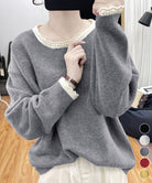 配色ニットプルオーバーラウンドネック秋服